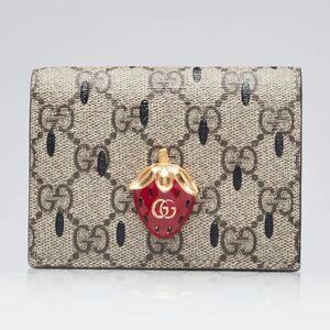 Gucci Card Case Wallet with Strawberry Canvas